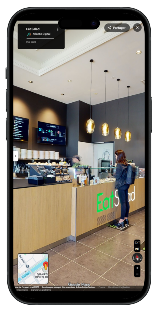 Visite virtuelle du restaurant Eat Salad de Caen affichée sur un smartphone