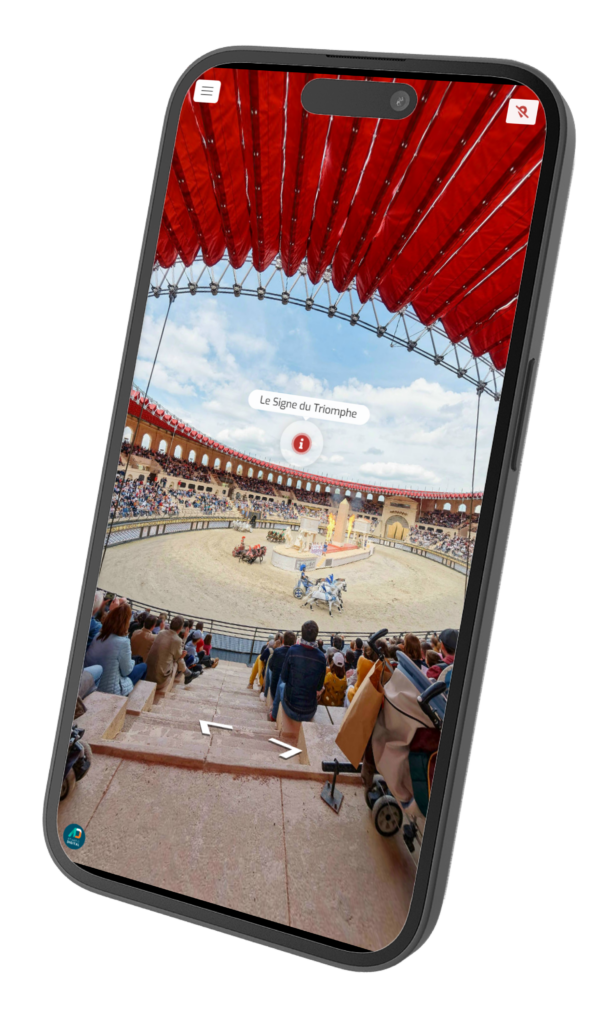 Visite virtuelle du Puy du Fou affichée sur un smartphone